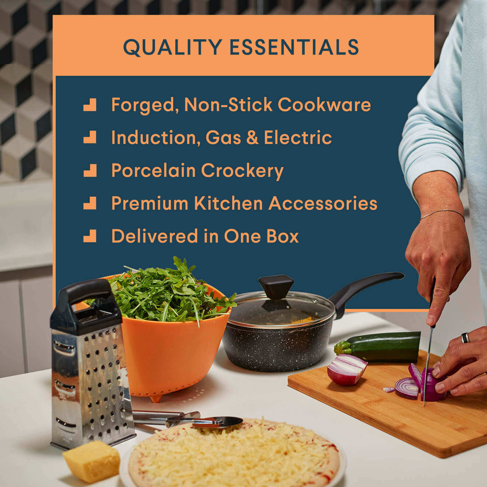  noah The Head Chef Premium Kitchen Starter Kit - Ideal For Home  Movers & Students - Full Kitchen Equipment (Cream Pan Set & Midnight Dinner  Set): Home & Kitchen