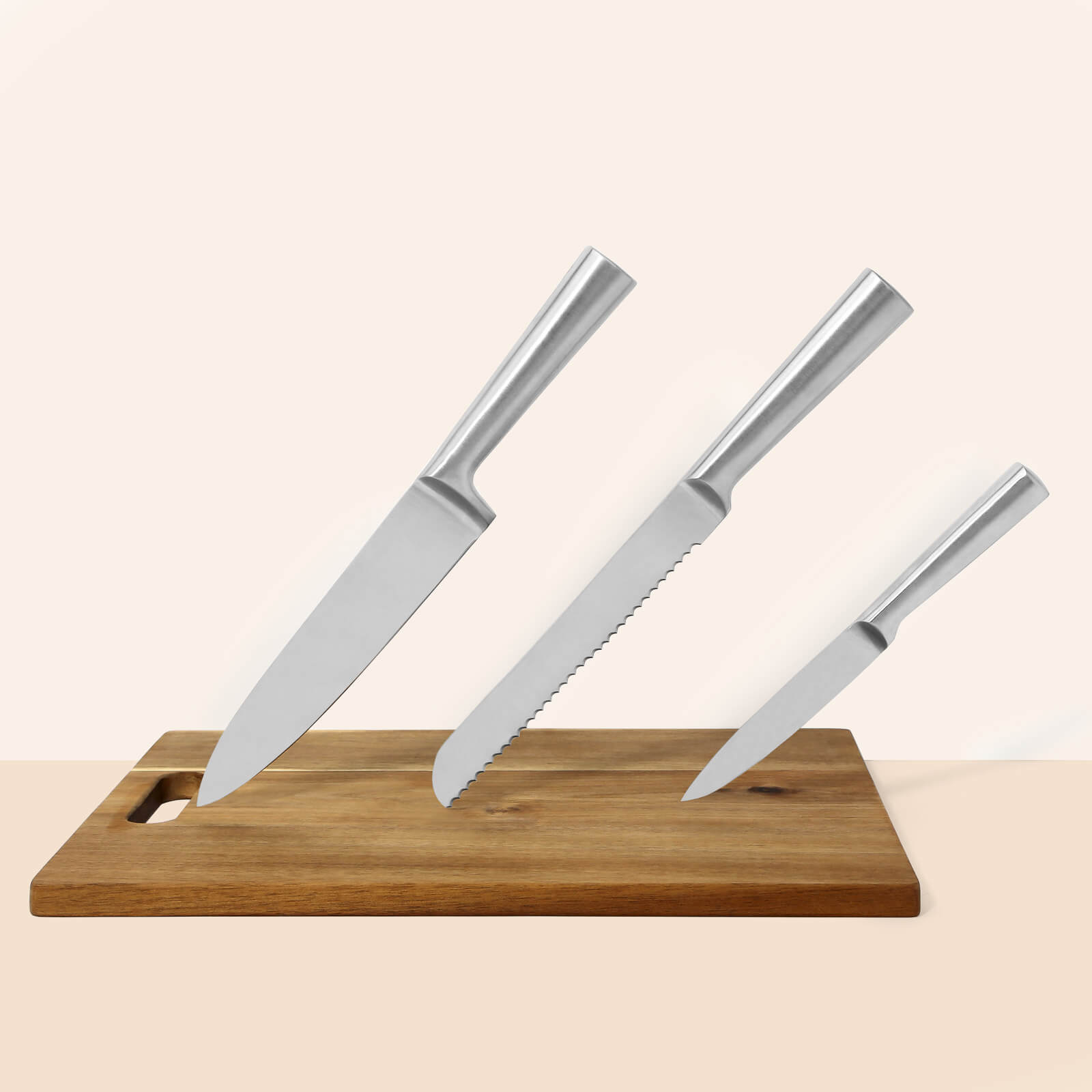 Knife & Acacia Wood Chopping Board Set