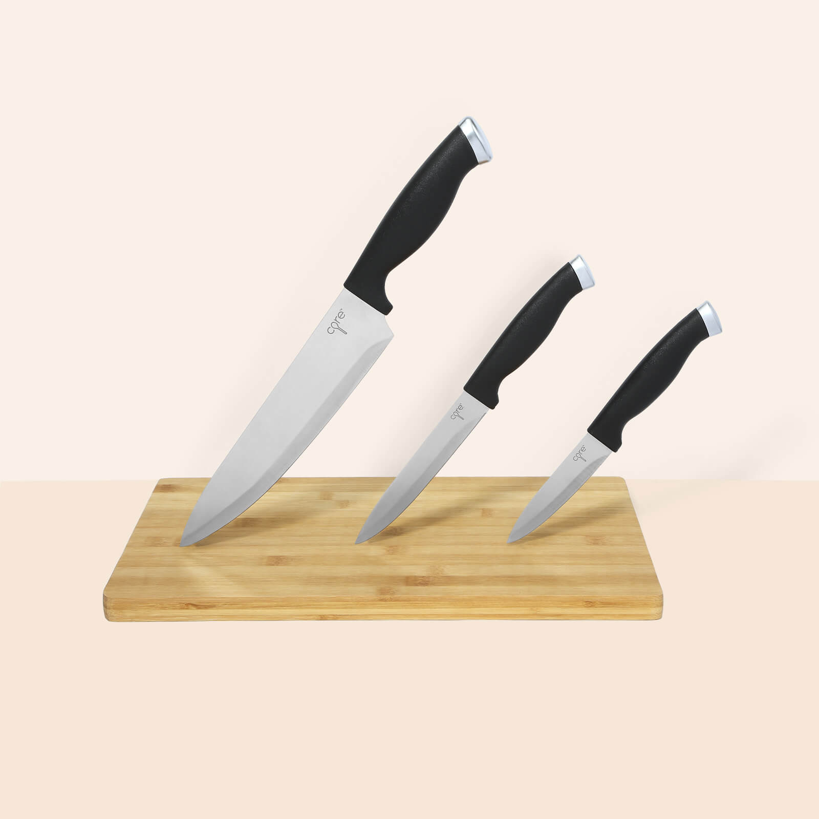 Knife & Bamboo Wood Chopping Board Set