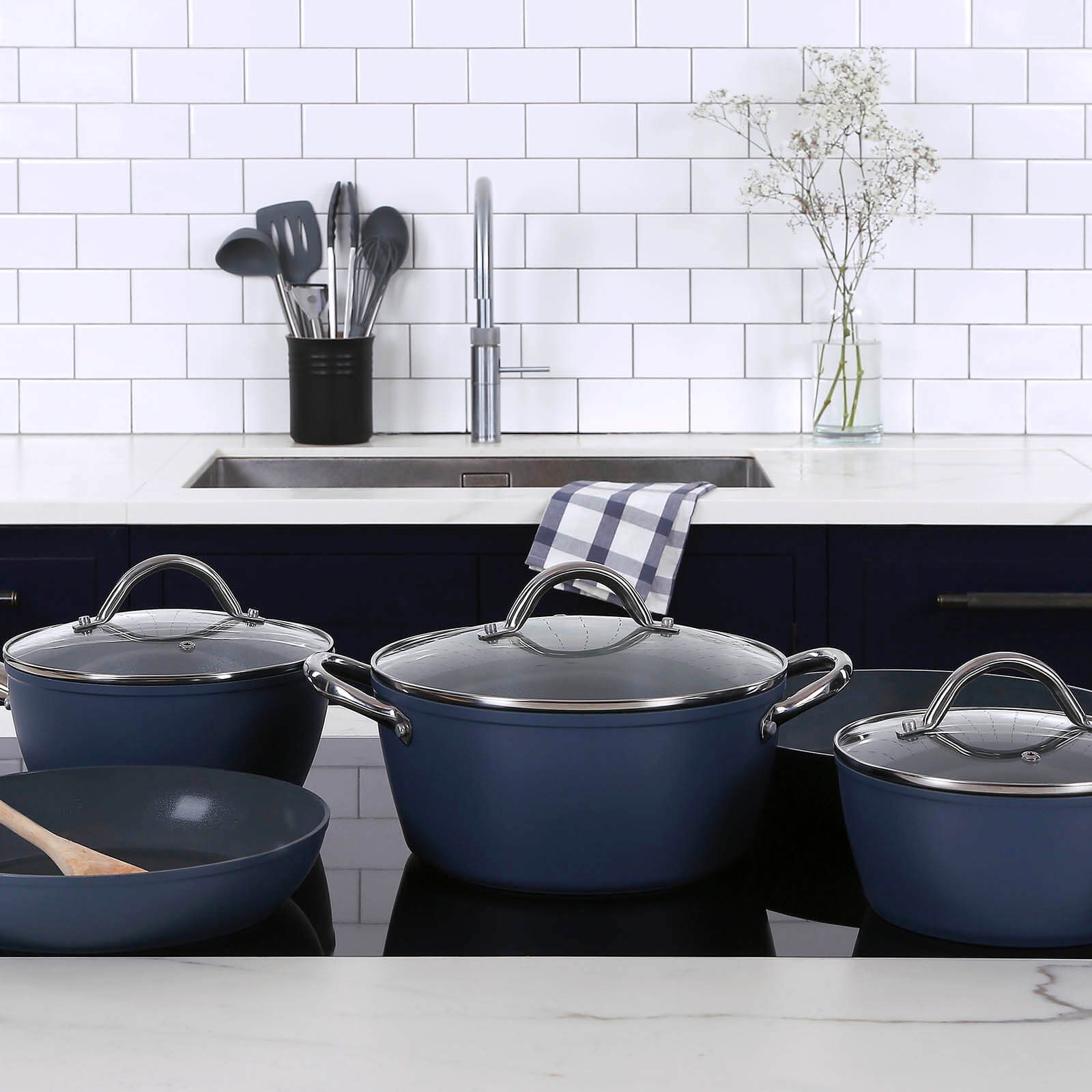 5pc Cooking Pan Set - Aegean Blue